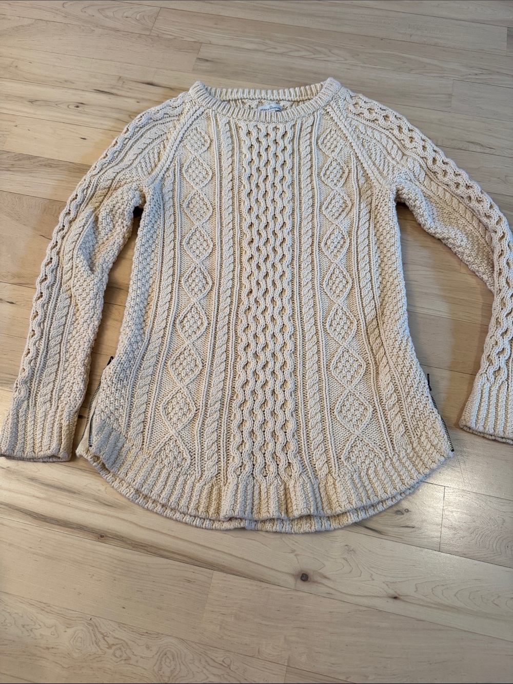 L.L.Bean Signature women's fisherman cable tunic sweater-side zippers-Cotton-XS